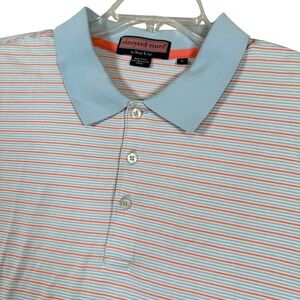 Vineyard‎ Vines Mens Large Striped Polo Shirt Light Blue Orange